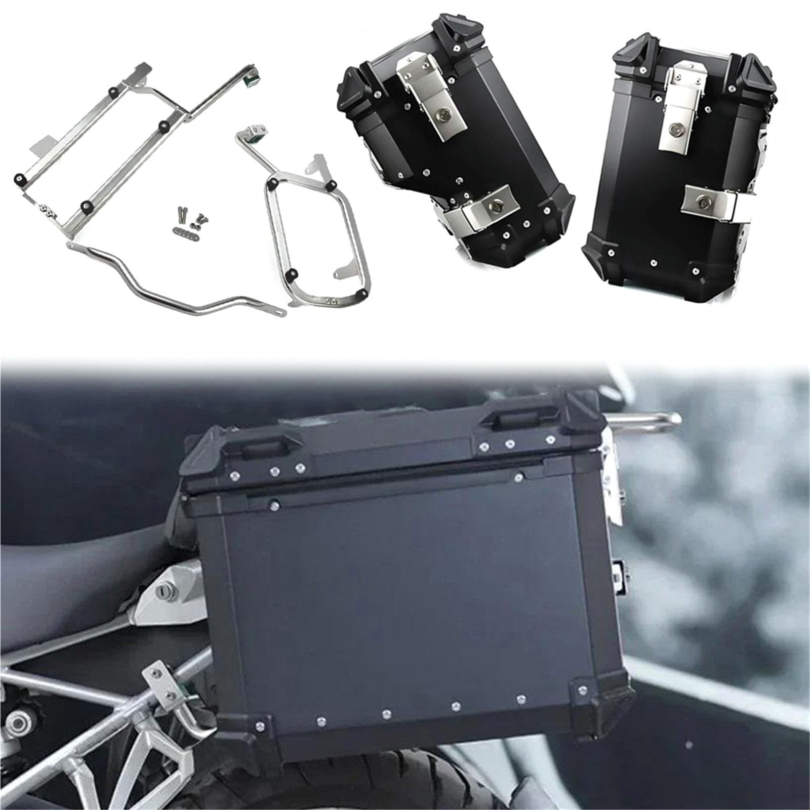 Caja de Equipaje Caja Lateral para Motocicleta, Portaequipajes, Soporte para Alforjas, Accesorios para BMW R1250GS LC/R1250GS LC Adventure 2018-2022(Nero,45L)