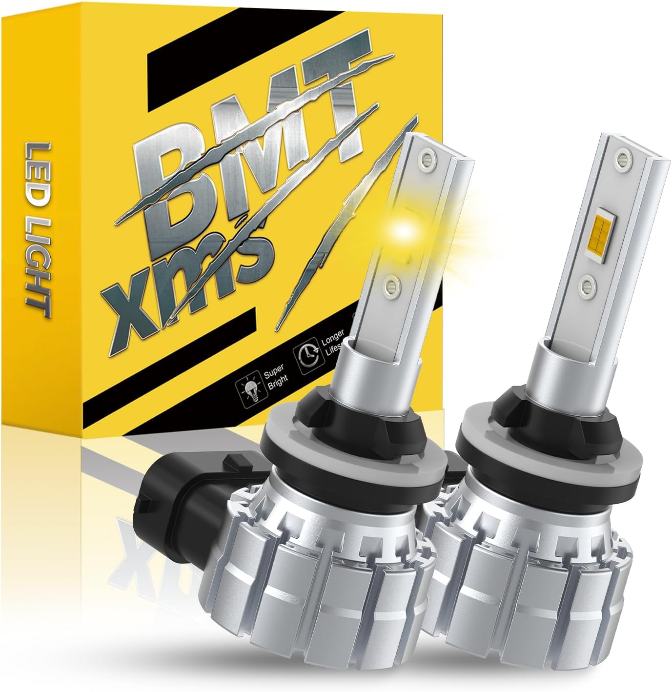 BMT xms H27W H27W/1 H27W/2 880 881 Fog Light Bulbs 3000K Amber Yellow, Pack of 2