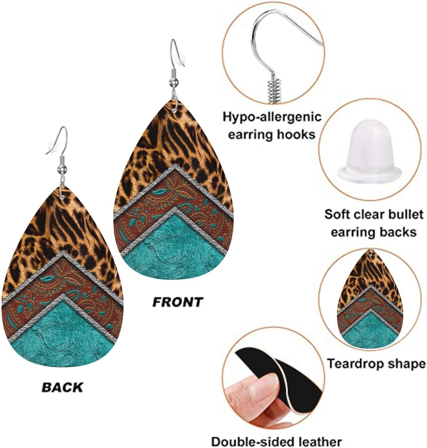 Leopard Print Blue Green Brown Faux Leather Teardrop Earrings for Women Drop Dangle Earrings - Image 3