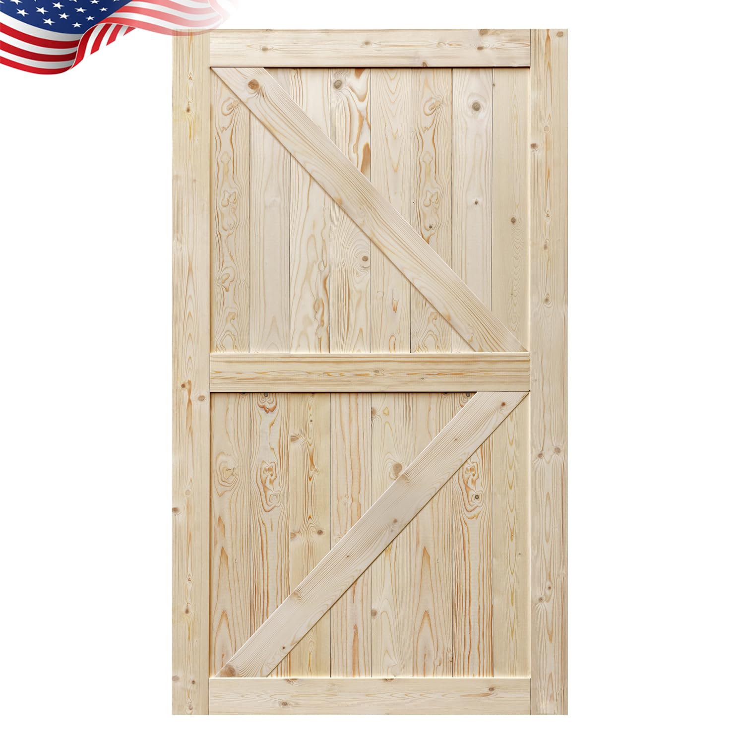 S&Z TOPHAND® 50in x 84in Barn Door, Unfinished British Brace Barn Door/Modern Style/Solid Wood/Simple Assembly is Required
