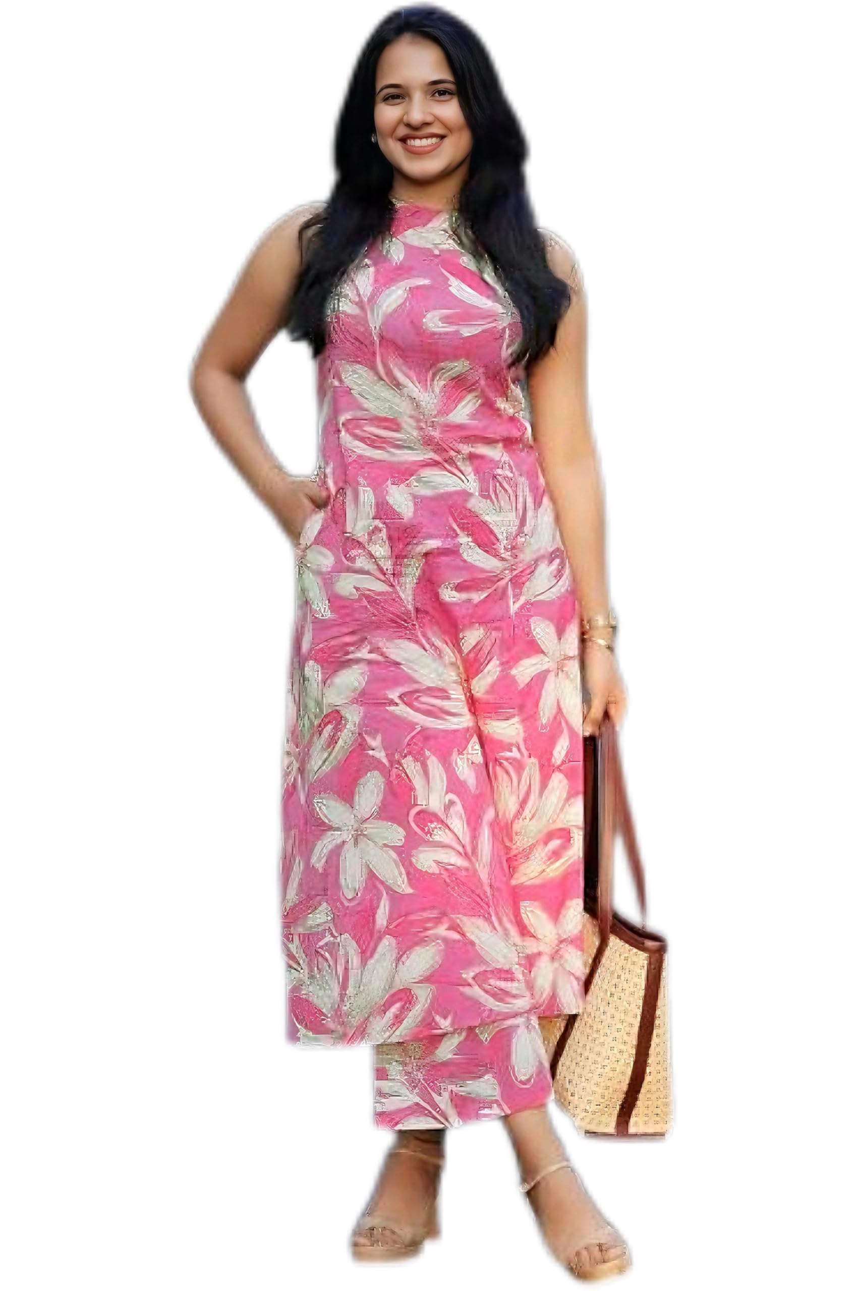Women's Floral Print Rayon Kurta with Palazzo Set, Sleeveless-picture-24