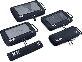 ECOHUB 5 Pièces Compression Organisateur Valise Cabine Rangement Valise Packing Cubes kit Voyage Accessoires Organiseurs de Sacs à Main(Bleu foncé)
