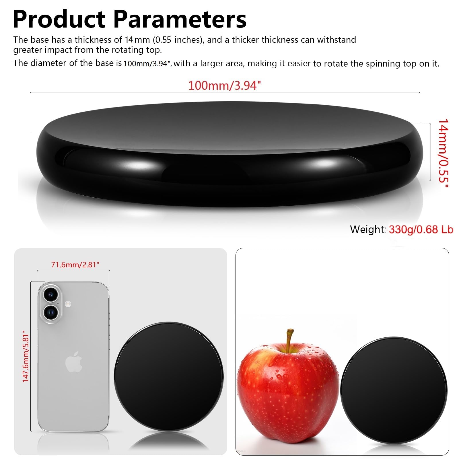 Optical Glass Spinning Top Base, Double-Concave Crystal, Diameter 100 mm (3.94"), Thickness 14 mm (0.55"), Smooth - Image 2
