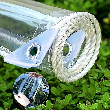 Clear Tarps Heavy Duty PVC, Transparent Tarp Durable Waterproof Dustproof Windproof, Tarpaulin with Grommets & Ropes for Greenhouse, Patio, Garden, Pavilion, Chicken, Porch, Outdoor 3.3 * 8.2foot