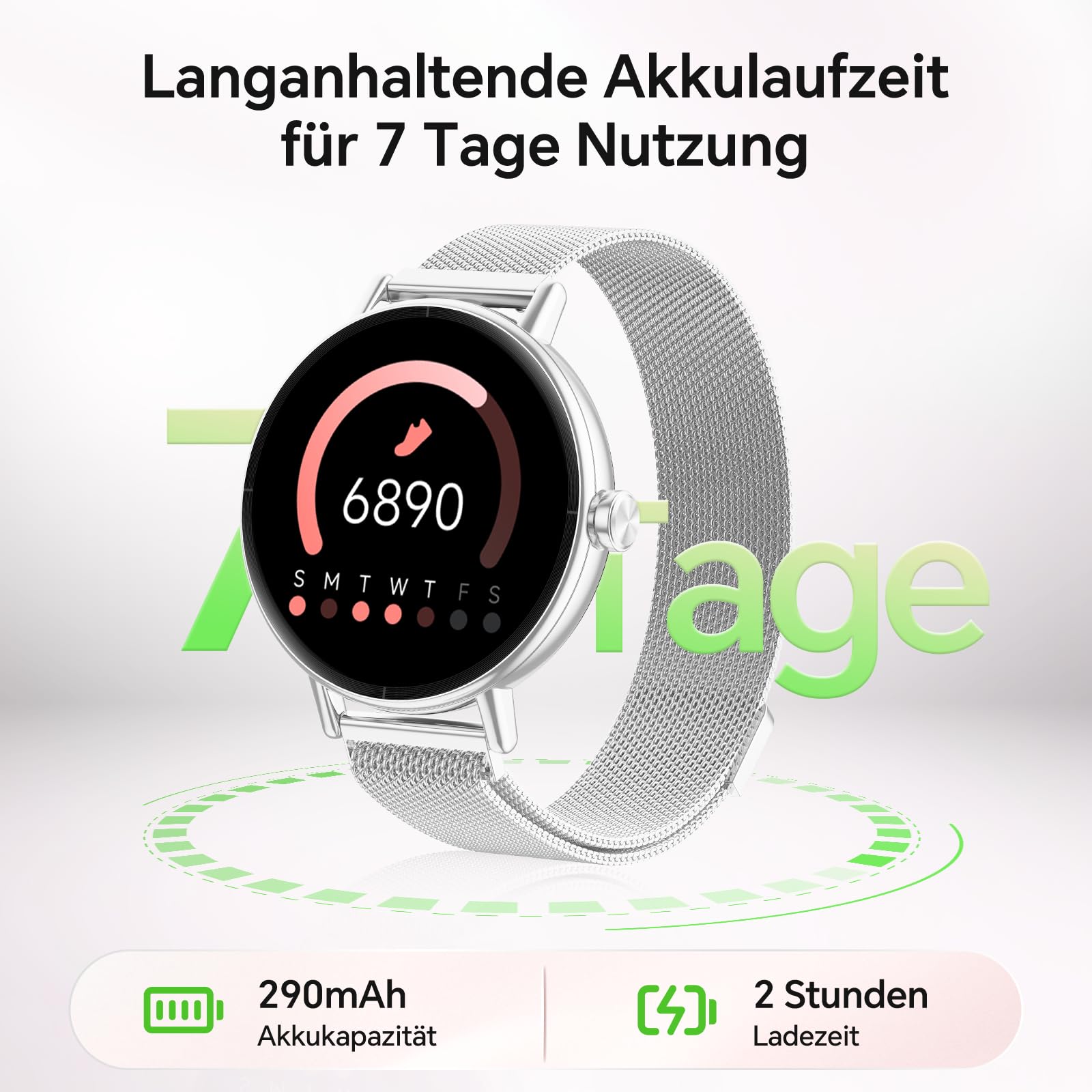 Smartwatch Damen Rund Metallarmband 1.27" Smart Watch mit Telefonfunktion Fitnessuhr SpO2 Herzfrequenz Stress Kalorien Schlaf Schrittzähler 100+ Sportmodi IP68 Wasserdicht für iOS Android