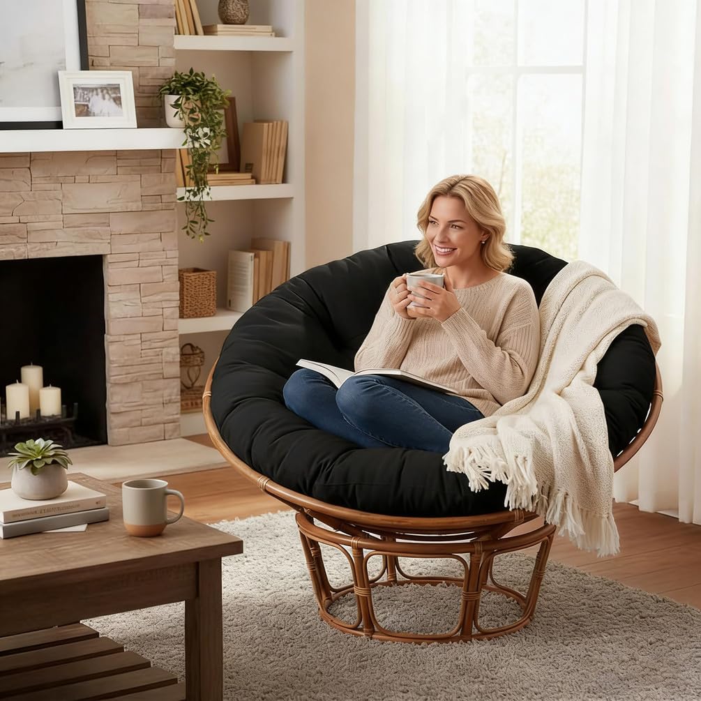 ZTGL Cojines Sillas Jardin Grande Papasan Cojines Exterior Cojin Redondo 150-180cm Cojin Silla de Ratán o Mecedoras Cojín Silla Huevo para Colgar Jardín Exterior,Interior,Light Gray,170x170cm