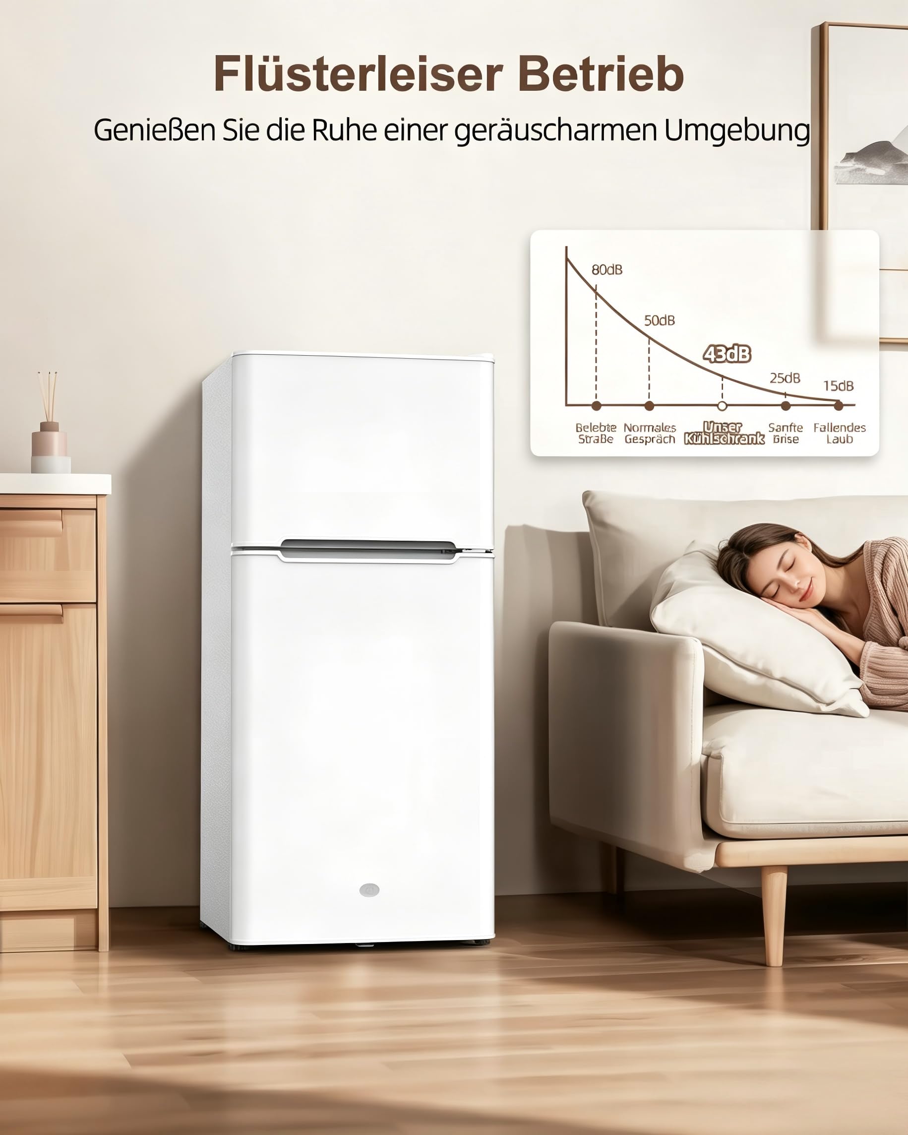 WELLENT 127L Kühlschrank mit Gefrierfach - Kompakter Zweitürer mit LED-Beleuchtung, 7-Stufigem Thermostat, Extrem Leise und Energieeffizient, ideal für Wohnheimzimmer& Büro