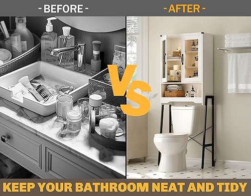 Miniatura 4 de Armario de almacenamiento sobre el inodoro con puertas de vidrio templado y soporte de metal, organizador sobre inodoro con estante ajustable que