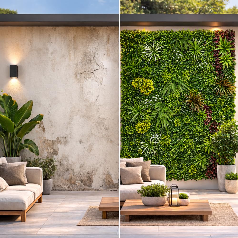 Pannello Siepe Artificiale 100x100 cm, Modulo Verde Decorativo per Parete, Giardino Verticale Finto per Interni ed Esterni (Spring Garden)