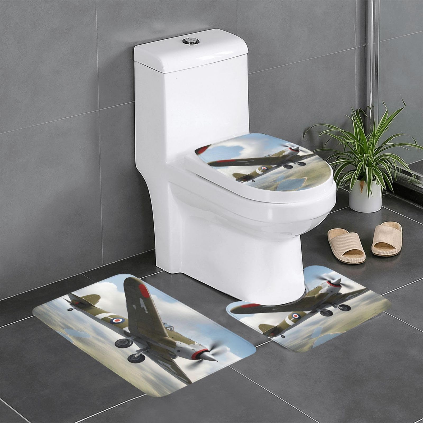 Tapis de bain séchage rapide antidérapant avec motif avion de chasse