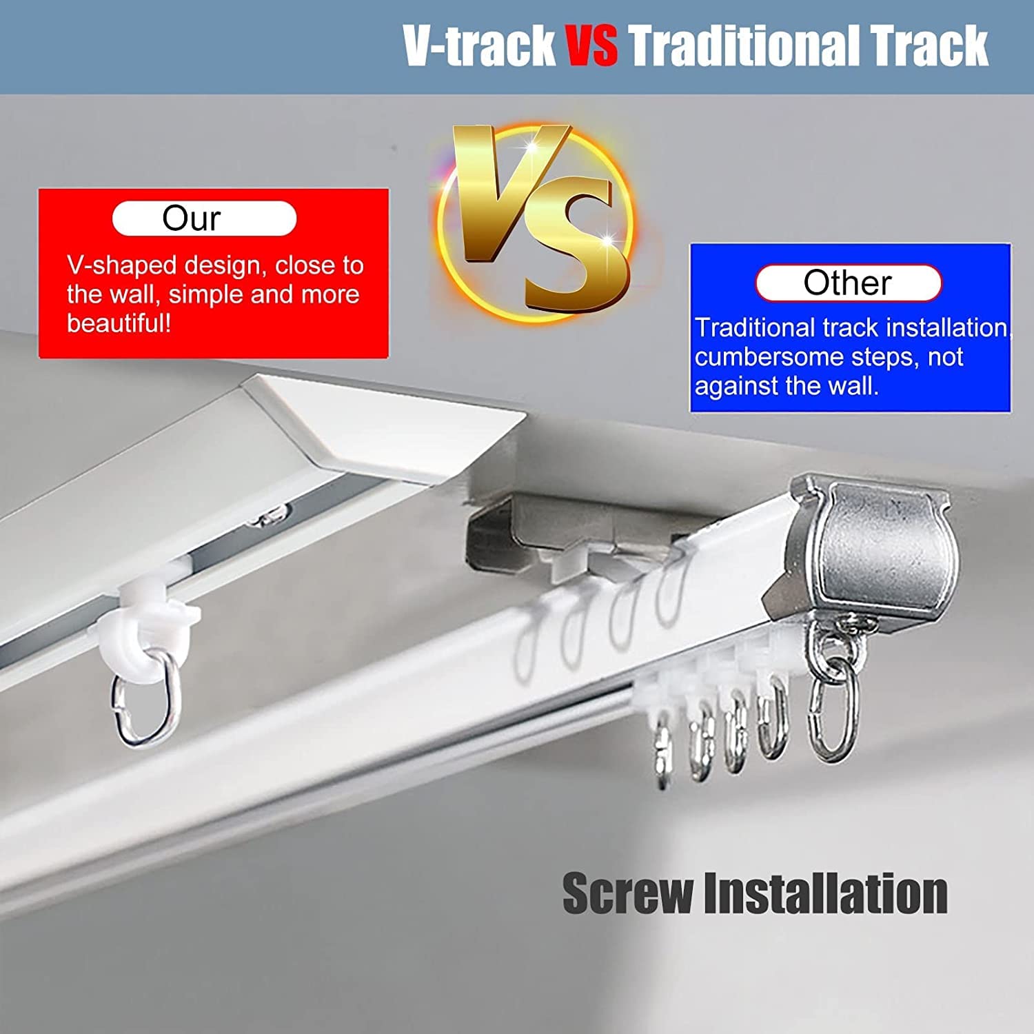 Tringle à rideau de plafond, séparateur de pièce pour porte coulissante, système de rail de rideau réglable en forme de V, utilisation commerciale pour porche, glisse lisse, robuste, facile à