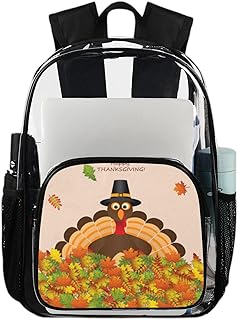 Mochila transparente de peru de ação de graças, mochila transparente à prova d'água, folhas de outono, mochila transparente de PVC com alça de ombro reforçada para escola, trabalho, viagens, Multicor