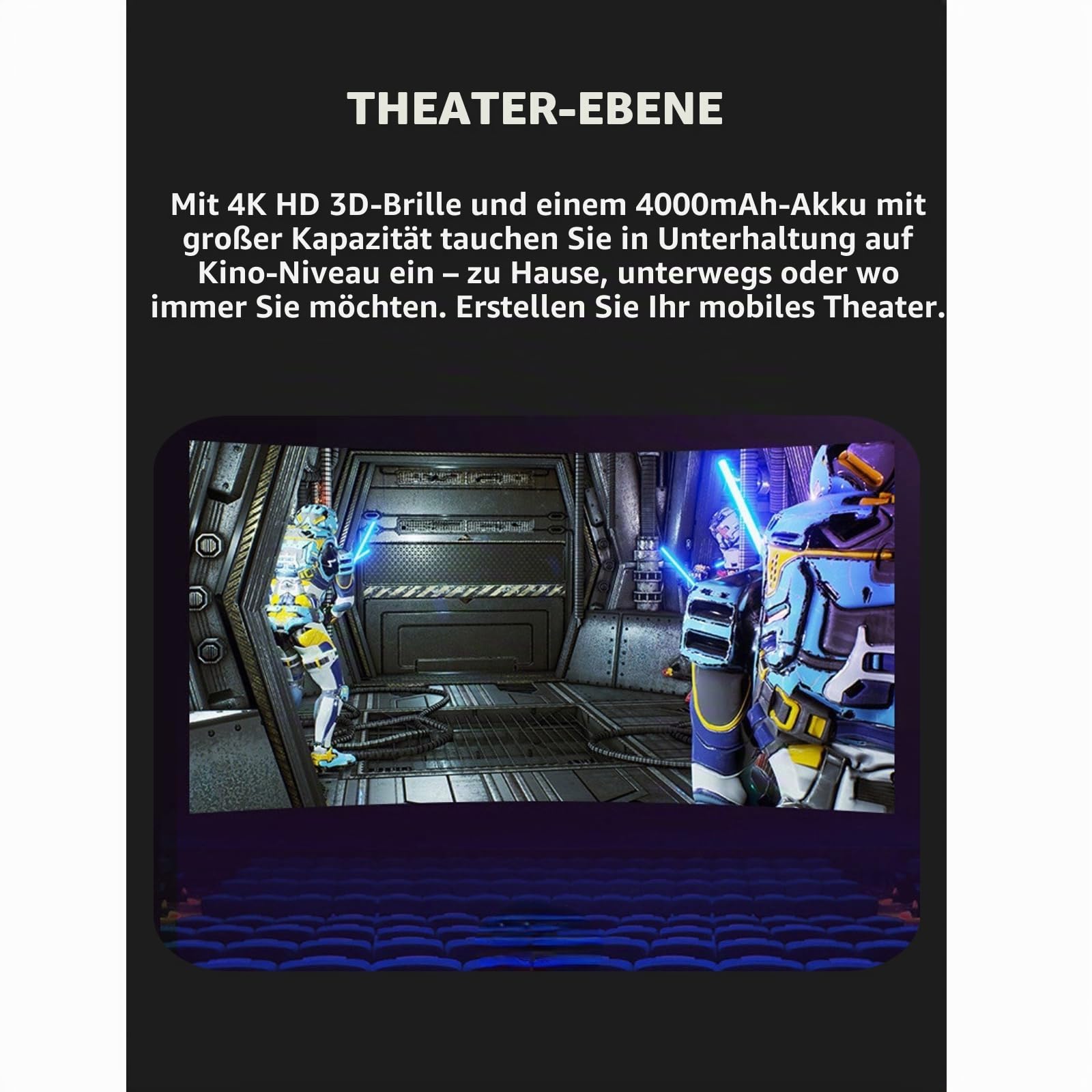 Intelligente 3D-Brille, 4K HD IMAX Gaint Screen 3D-Brille mit Myopie-Korrektur, Myopiefreundliche VR-Headset-Brille, Immersive Panorama-Betrachtungsspiel-Videobrille