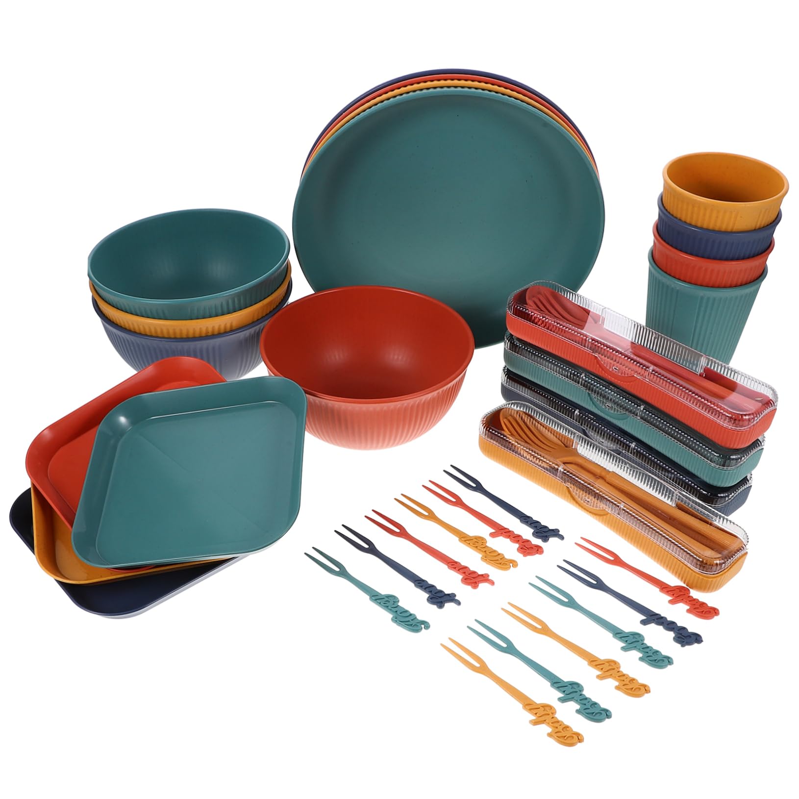 GRIRIW 1 Set Wheat Straw Dinnerware Portable Lightweight and Reusable Picnic Tableware Kit for Camping and Outdoor Dining Stylish Mixed Color Design for Travel and