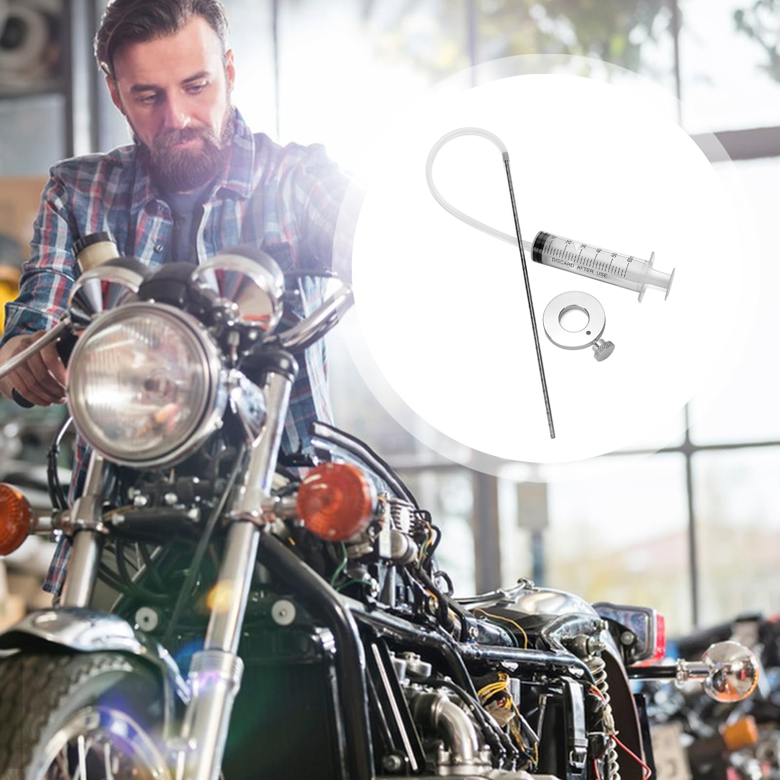 Generisch Gabelölstand Werkzeug - Motorrad Simmerring Eintreiber, Federung Einsteller Kit | Hydraulik Pegelanzeige Spritze 60ml Messrohr 300mm Motorsport Wartung Ausrüstung Fachleute Anfänger System