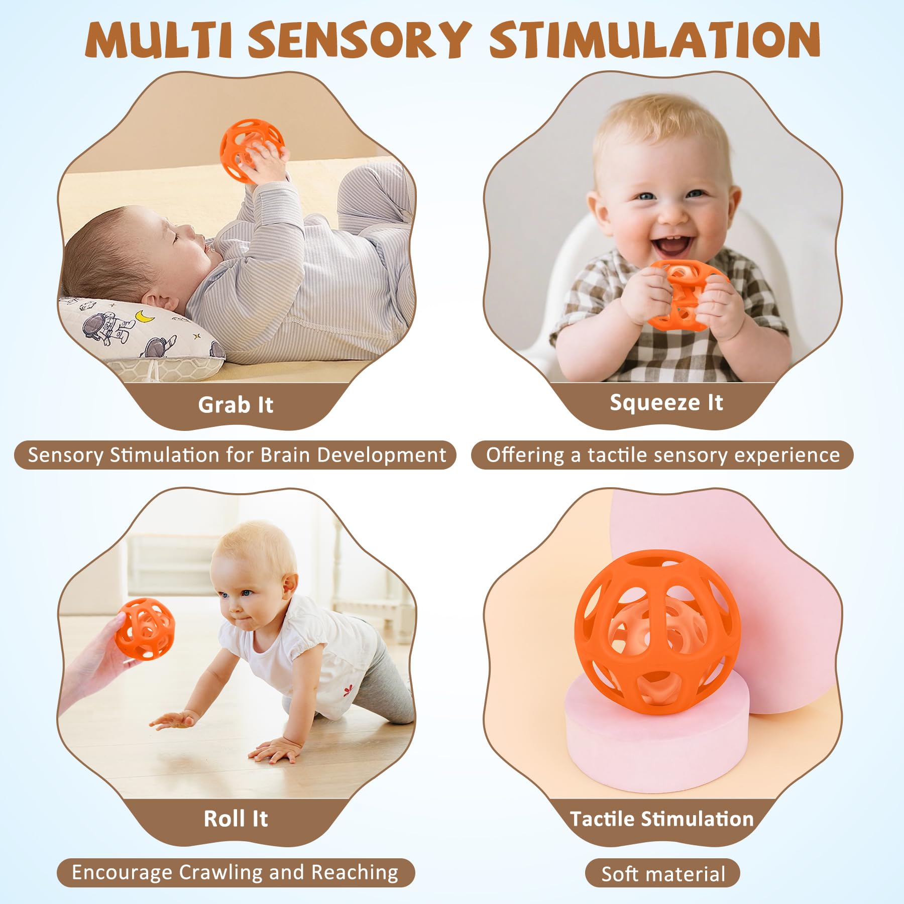 MCGMITT Baby Sensory Balls 8PCS for 6-12 Months, Colourful Grasping Balls Baby Toy, Soft Silicone Teething Toys - Image 4