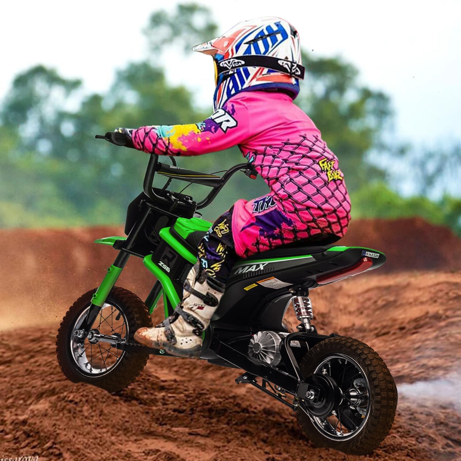 GarveeHome Elektro Motorrad Kinder & Jugendliche Ab 14 Jahren, 250W Elektro Crossmotorrad Mit 2 Motoren, Dirt Bike Für Gelände Mit 3 Geschwindigkeiten (8/12/23 Km/h), Stoßdämpfer Kindermotorrad