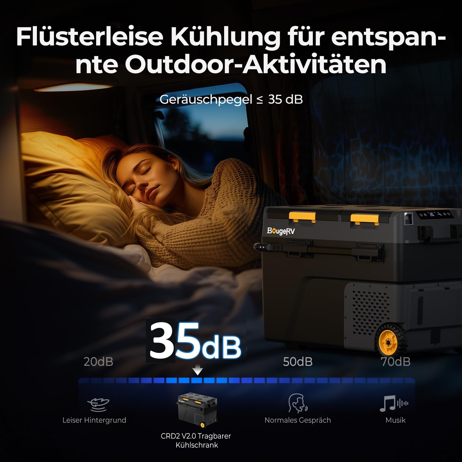 BougeRV CRD2 V2.0 49L Kompressor Kühlbox mit Akku 240Wh Doppeltür Dualzonen 12V/24V 230V Camping Kühlschrank IPX4 -20℃~20℃