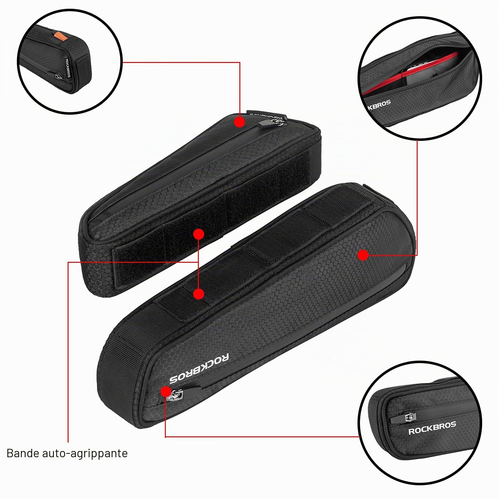 ROCKBROS Sacoche de Vélo Cadre 2.5L, 2 en 1 Sac de Selle de Vélo | Sac Triangulaire Détachable pour VTT Vélo Course E-Bikes