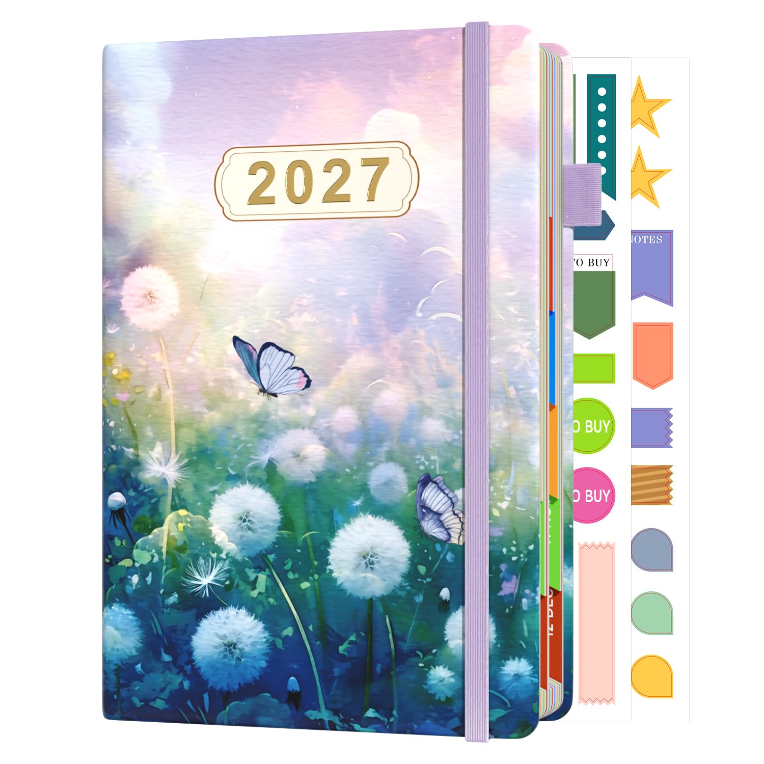 Sailingvan 2027 Diary A5 Page a Day January-December 2027, Faux Leather Agenda Monthly View Daily Planner with Colorful Tabs, Productivity Stickers, Elastic Strap, Pen Loop & Pocket (8.5'' x 5.8'')