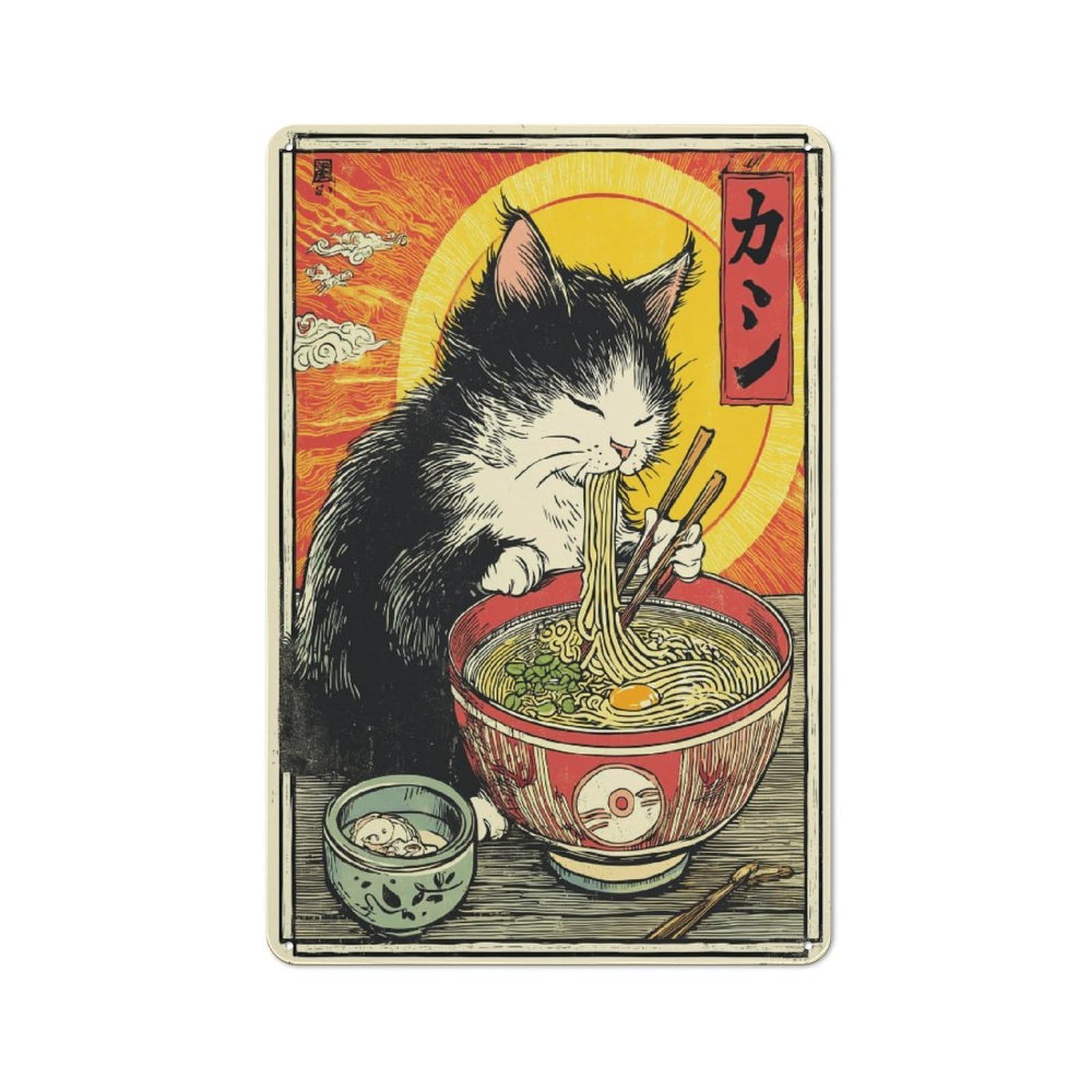 Junmoney Kitty's Noodle Feast Tin Sign 30X20cm With For Home Bar Wall, Rustic Decor, For Kitchen, Dining Room And Home Bar Wall Decor