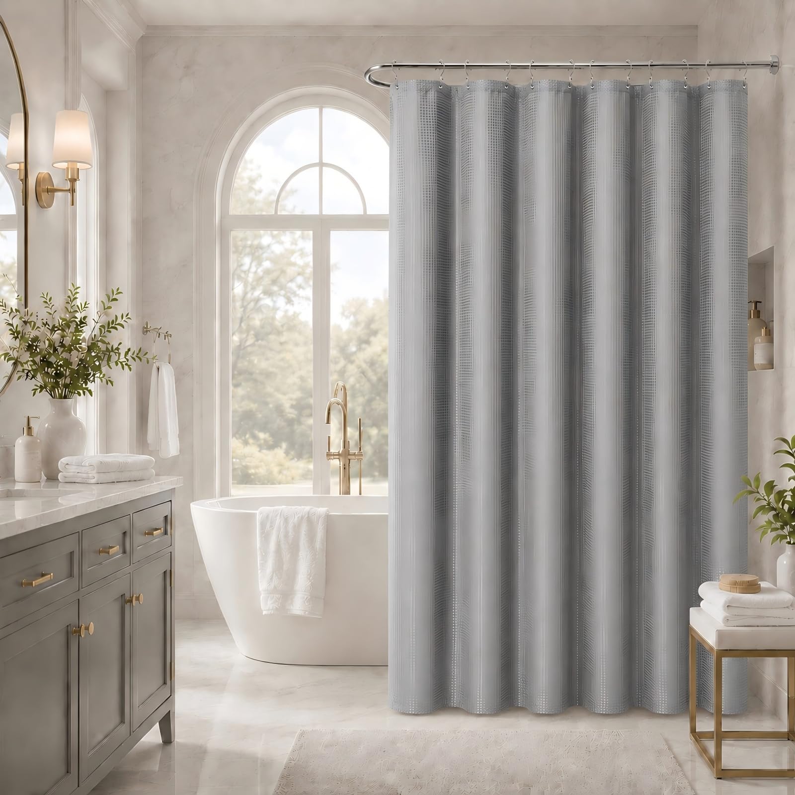 LaCyan 3 in 1 Waterproof Waffle Weave Shower Curtain and Clear Liner Set with 12 Stainless Steel Hooks Double Sided for Bathroom 72 Inches Heavy Duty Polyester Fabric Shower Curtains 72x72