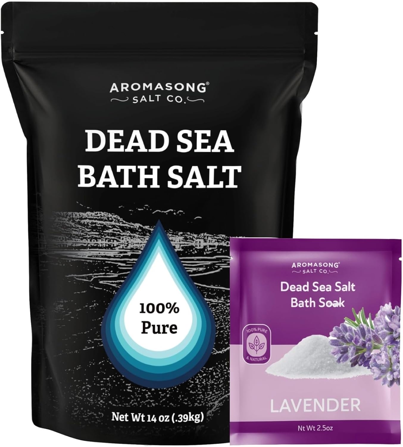 Aromasong Unscented Dead Sea Bath Soak 14 oz + Lavender Dead Sea Salt 2.5 oz Bundle – Mineral-Rich Relaxation, Skin Softening & Aromatherapy for Home Spa and Foot Soaks Aromasong Unscented Dead Sea Bath Soak 14 oz + Lavender Dead Sea Salt 2.5 oz Bundle – Mineral-Rich Relaxation, Skin Softening & Aromatherapy for Home Spa and Foot Soaks