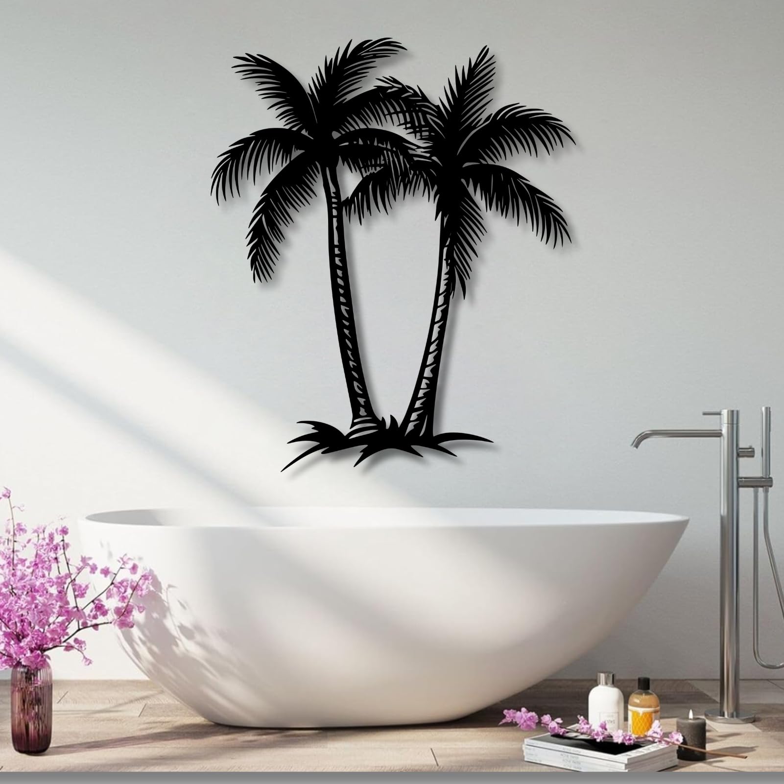 Grande e Spessa Decorazione da Parete in Metallo, Palma, Piante Tropicali, Decorazione da Parete a Tema Spiaggia costiera, sculture da Parete per Interni ed Esterni per Bagno, Soggiorno, Patio o Came