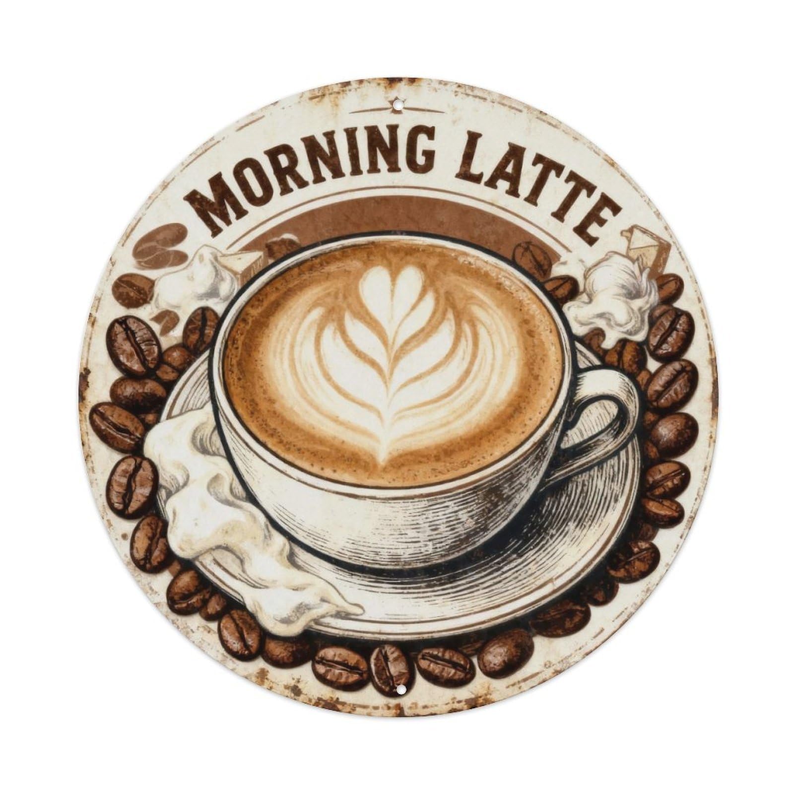 Morning Latte Vintage Tin Sign Metal Tin Sign Plaque