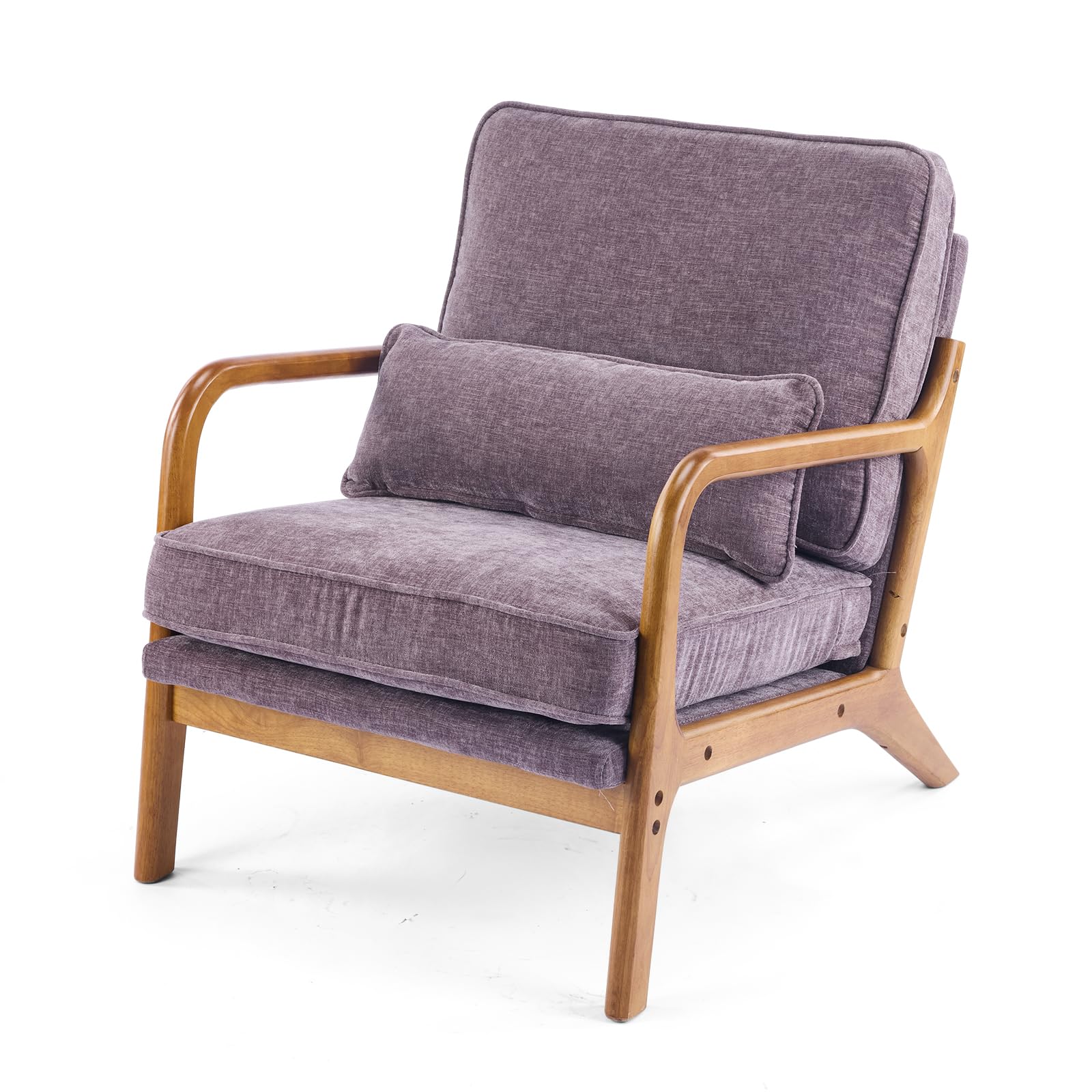 VINGLI Arm Chairs,Mid Century Modern Accent Chairs with Solid Wood Frame,Comfy Upholstered Armchair with Lumbar Pillow,Chairs for Living Room,Bedroom,Small Spaces,Chenille (Light Purple) โ image 1