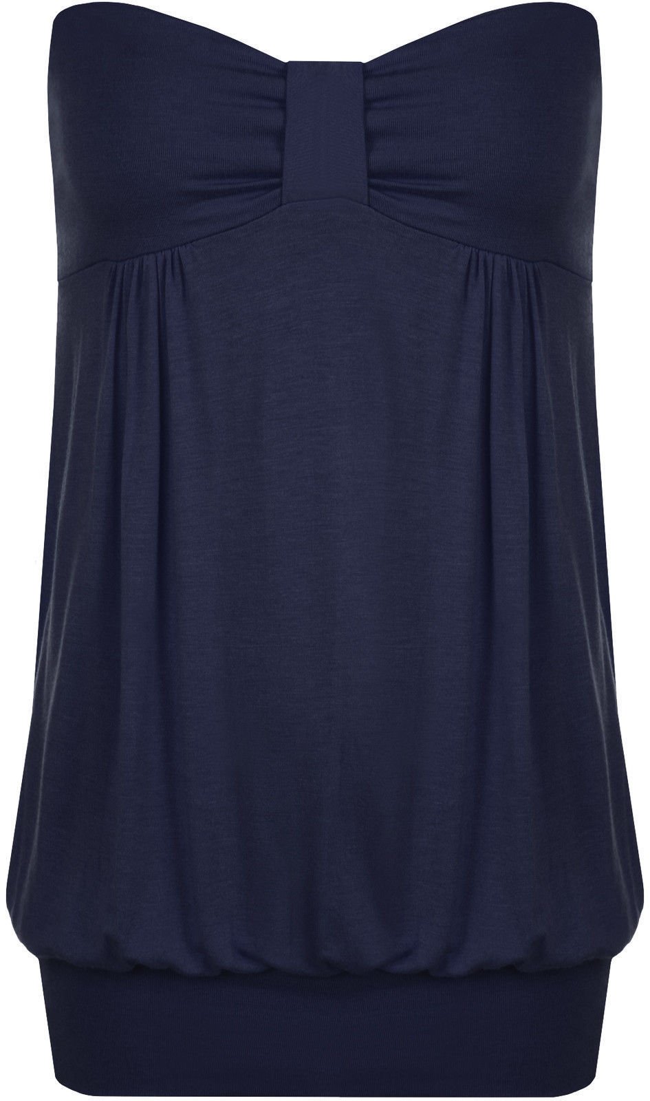 Womens Plain Strapless Front Knot Boob Tube Top Ladies Casual Bandeau Boob Tube Vest Top Navy