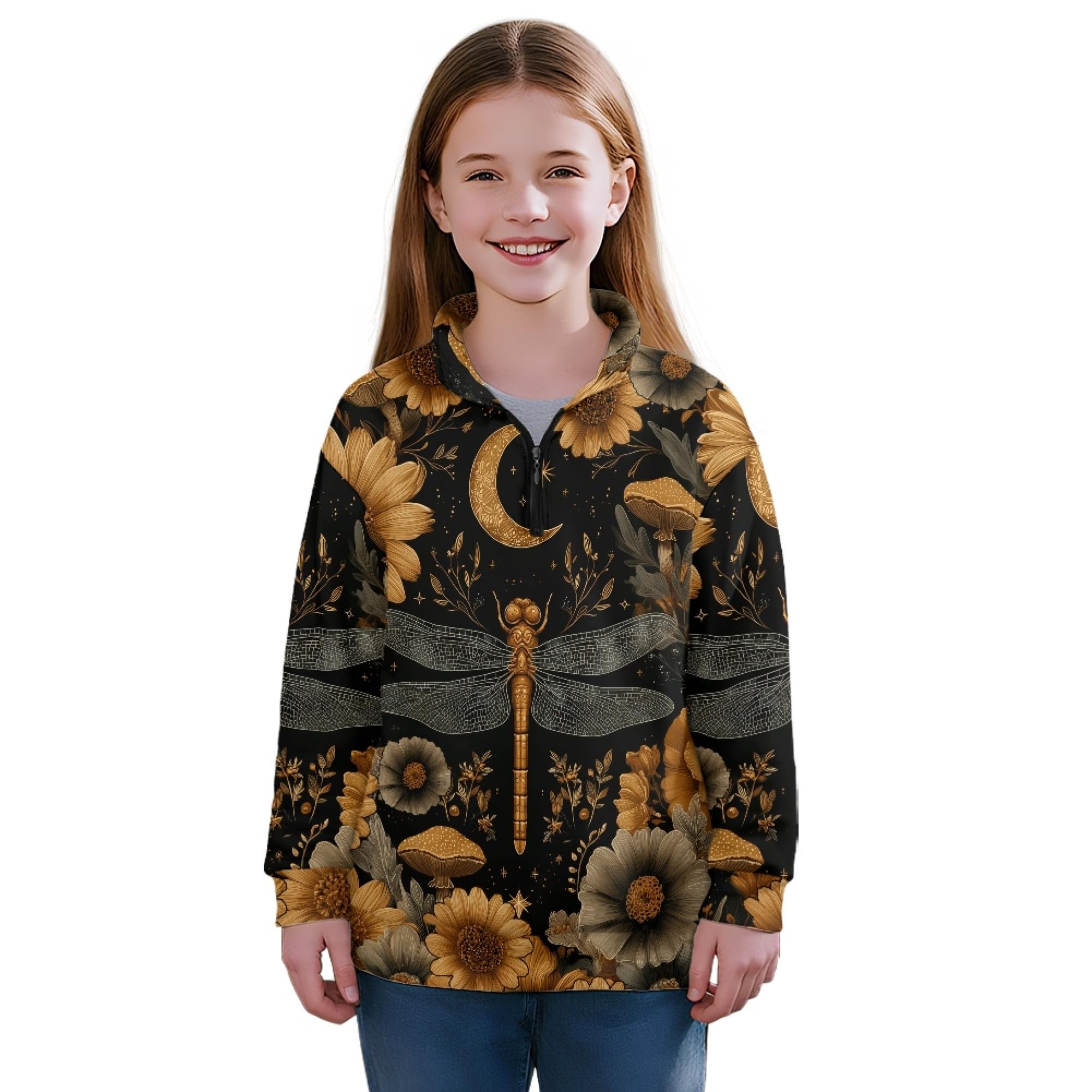AmzPrint Girls' Novelty Quarter Zip Sweatshirt Long Sleeve Pullover Cool Activewear Running Hoodie For Teens Girls