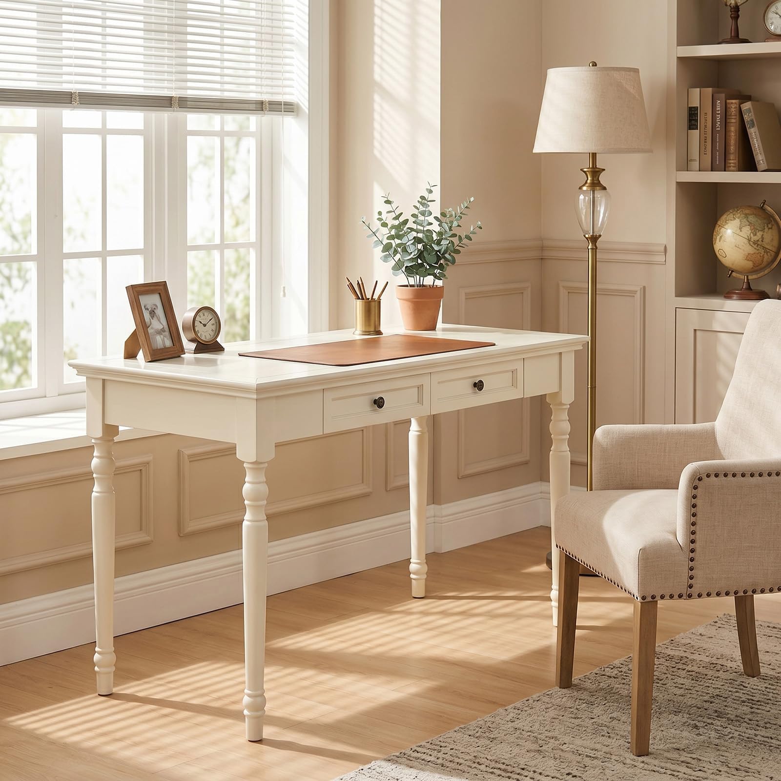 ADORZ Weißer Schreibtisch mit Schubladen, 120 cm | Home-Office-Schreibtische aus Massivholz, Schreibtisch für Heimbüro, Arbeitszimmer oder Schlafzimmer