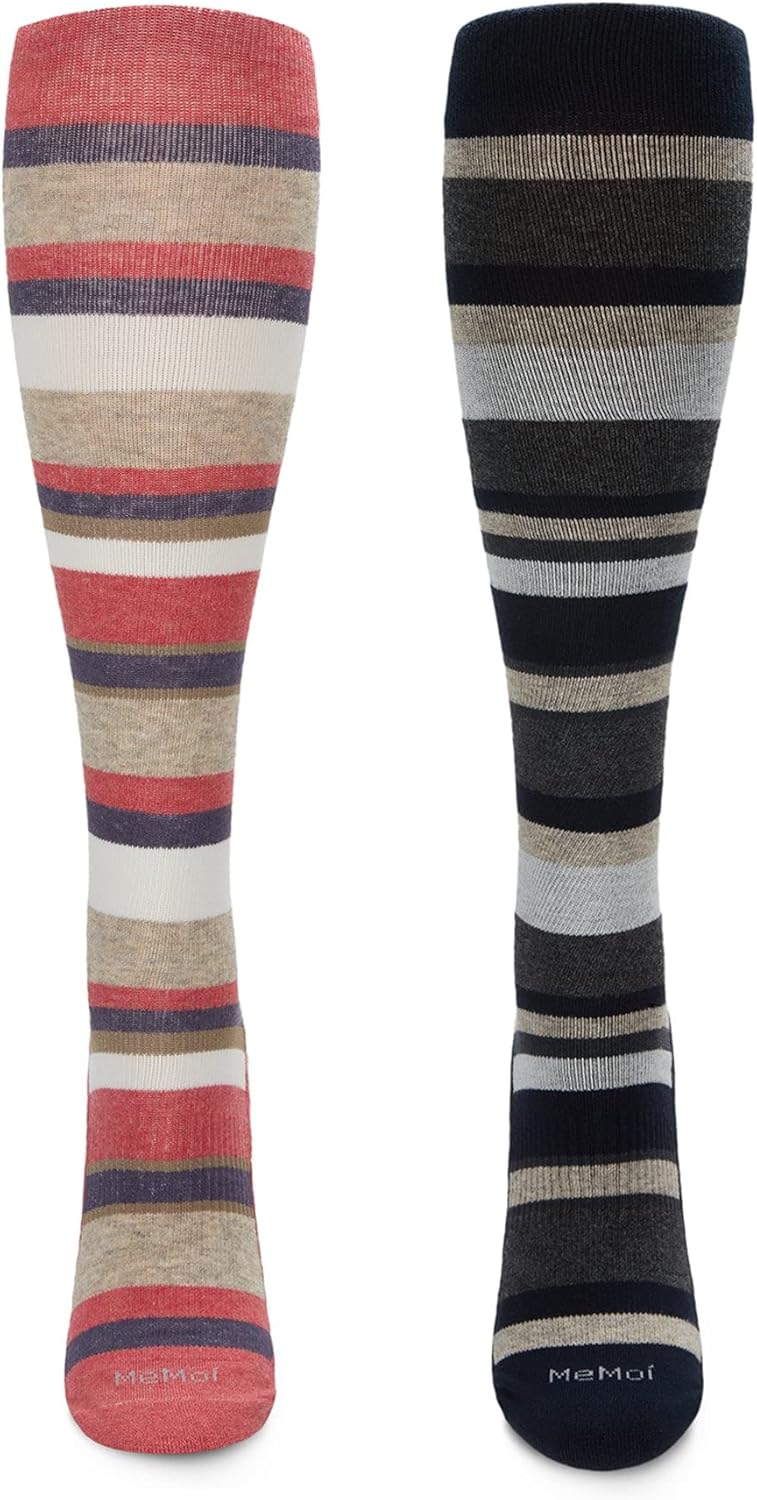MeMoi Wellfit Women's 2 Pair Pack Cotton Blend 15-20 mmHg Graduated Compression Socks
