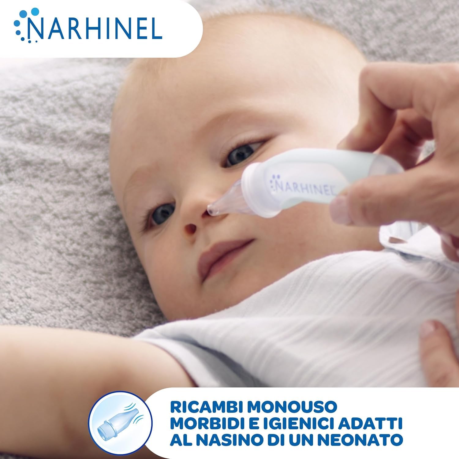 Narhinel MAXI FORMATO 60 Ricambi Morbidi per Aspiratore Nasale Neonati e Bambini con Filtro Igienico Assorbente per Trattenere il Muco, Pacco da 60 Ricambi Monouso