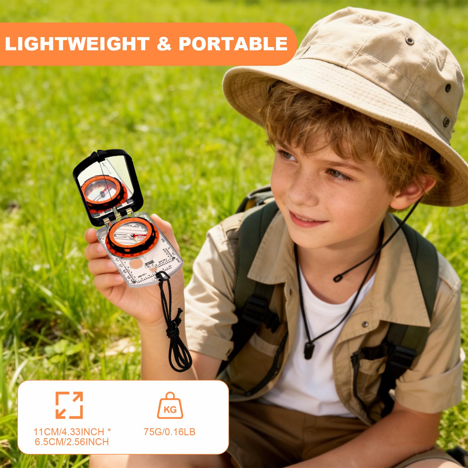 Boussole Professionnelle d'extérieur pour Enfants avec Miroir de Vision, échelle : 1:50k, 1:24k (mm), Conception étanche, Boussole graduée pour Camping, randonnée, Navigation