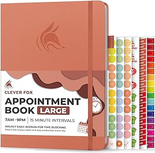 Clever Fox Appointment Book – Hourly Schedule Planner with 15-Minute Increments – Time Box Planner for Daily Work & To-Dos – Weekly & Monthly Spreads, Undated, Hardcover, 8.3x11″ (Terracotta)
