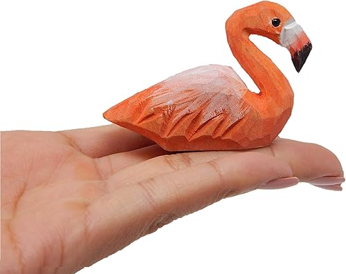 Estatua de madera tallada a mano de flamenco rosa, estatua para decoración del hogar, pequeña escultura de jardín de césped y patio