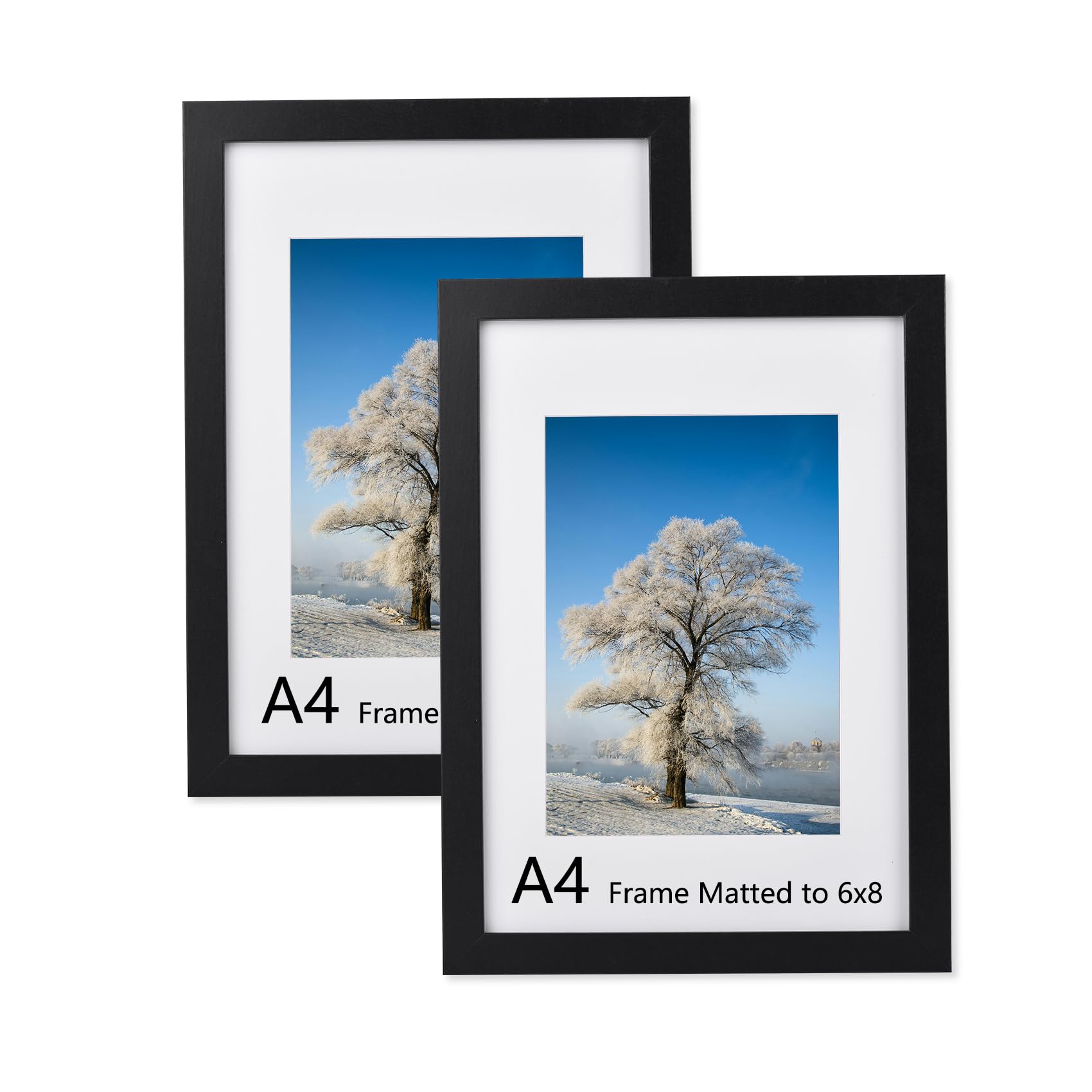 Cadre photo A4 21x30 cm lot de 2 cadres en bois noir mat pour décoration murale