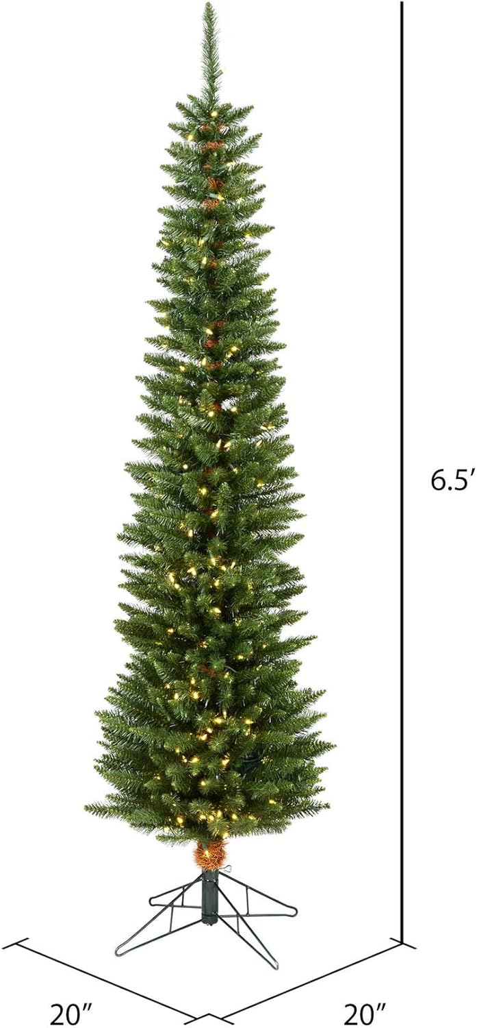 Vickerman 6.5' Durham Pole Pine Artificial Christmas Tree, 200 Warm White LED Dura-lit Lights - 390 PVC Tips - Faux Christmas Tree - Seasonal Indoor Home Decor