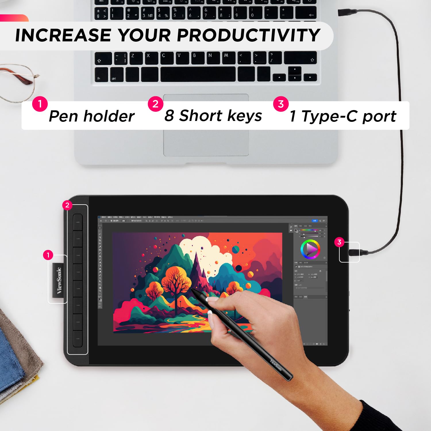 ViewSonic ID1230 - Tableta gráfica Full HD de 12 pulgadas, 8192 Pro Pen 2 sensible a la presión, con detección de inclinación, compatible con Mac y Windows