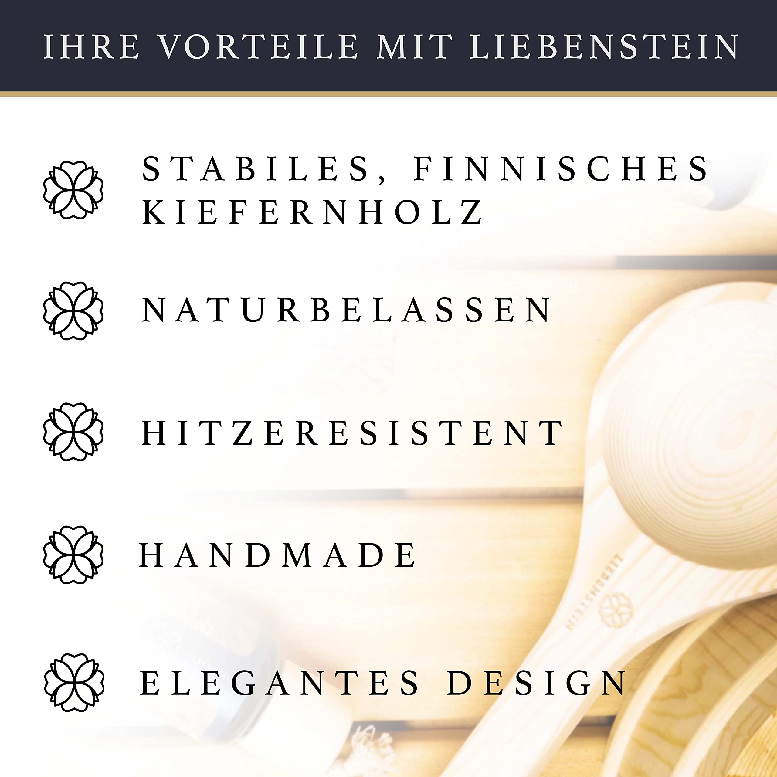 Liebenstein® Sauna Eimer mit Kelle [4L] – handgefertigt aus finnischem Kiefernholz – hochwertiges Sauna Zubehör Set – bestehend aus Saunaeimer, Saunakelle und Schutzeinsatz – Dein Sauna Set