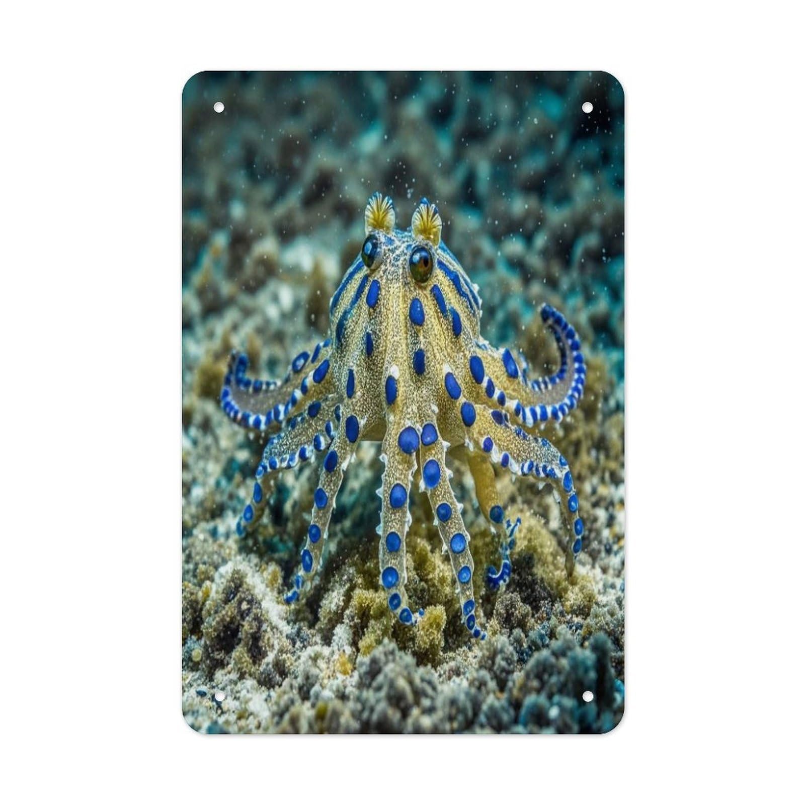 Blue Ringed Octopus Metal Tin Sign Funny Vintage Metal Signs Metal Art Poster Man Cave Decor Retro Tin Sign for Home Office Kitchen Bar Cafe Garden Wall Decor 11.8 X 7.9 Inch