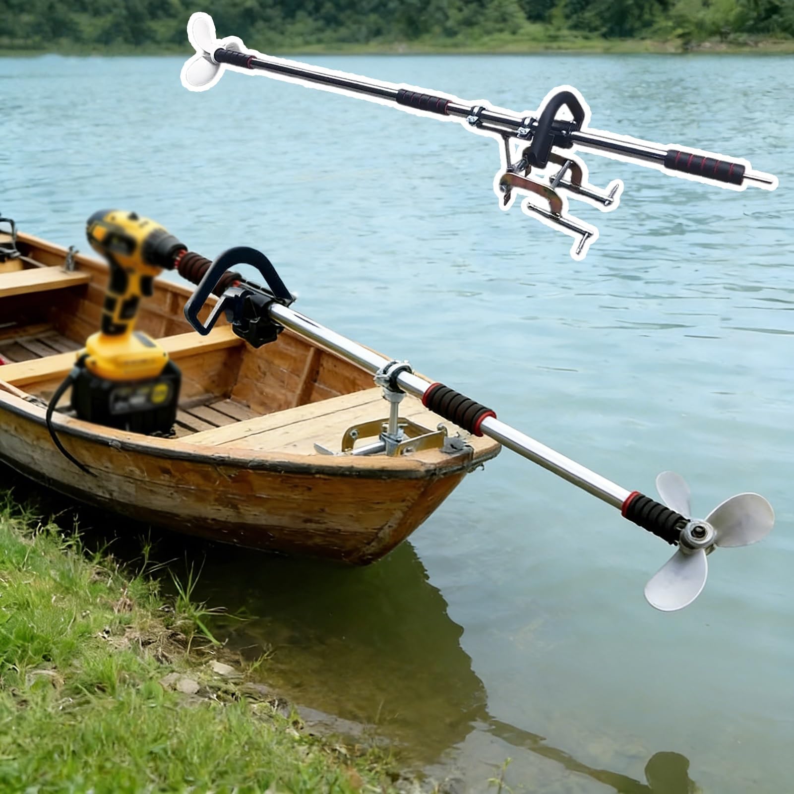 Motore Fuoribordo Kit Elica per Barca a Motore a Trazione Idraulica, Motores Elettrico di Emergenza per Barca a Traina, Propulsore Portatile Orientabile per Kayak(With Clamp,L-125cm(49 1/4"))