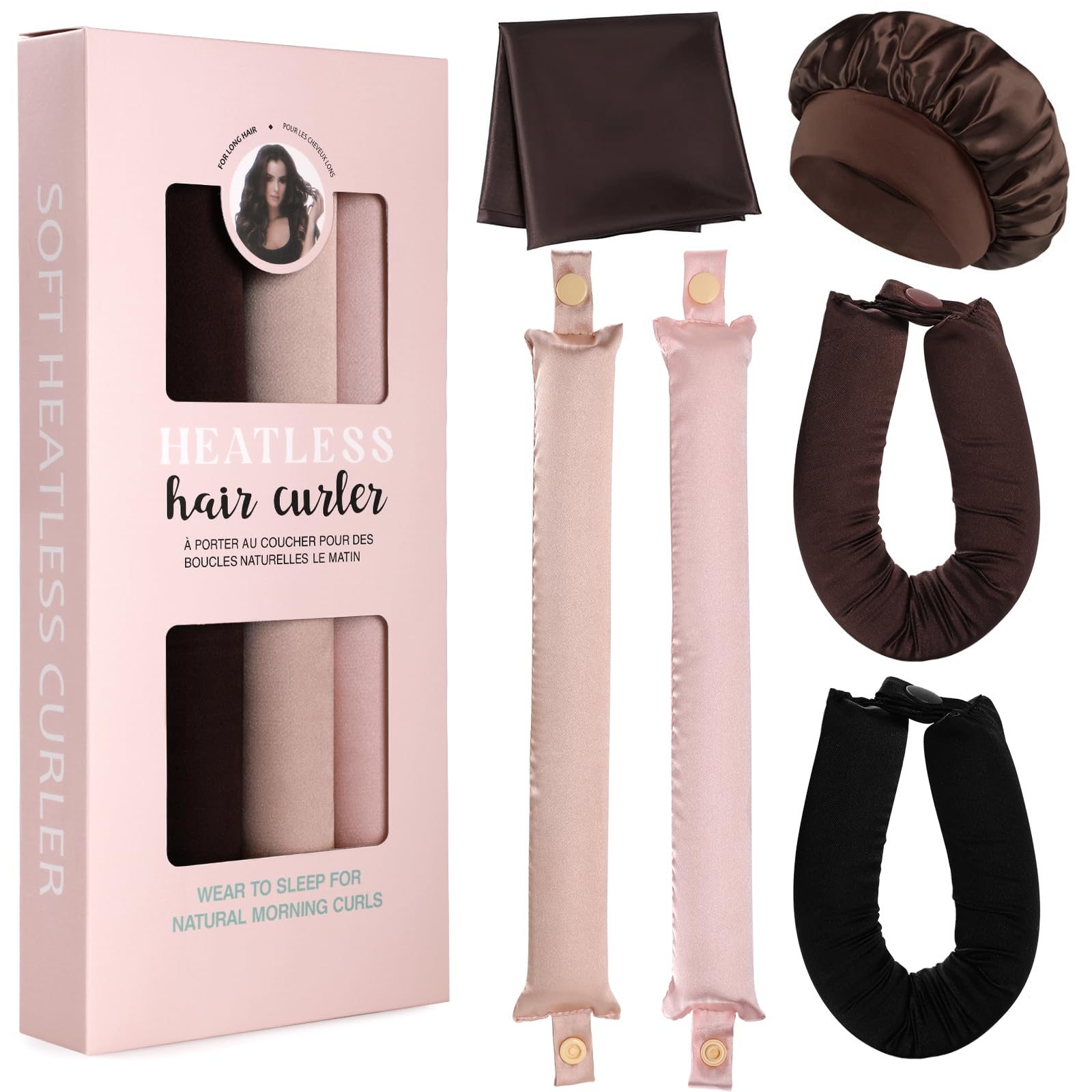 6 Stück Heatless Curls Band,GeeRic Heatless Curls Band mit Satin-Haartuch und Duschhaube Lockenwickler Heatless Curls für Alle Haartypen