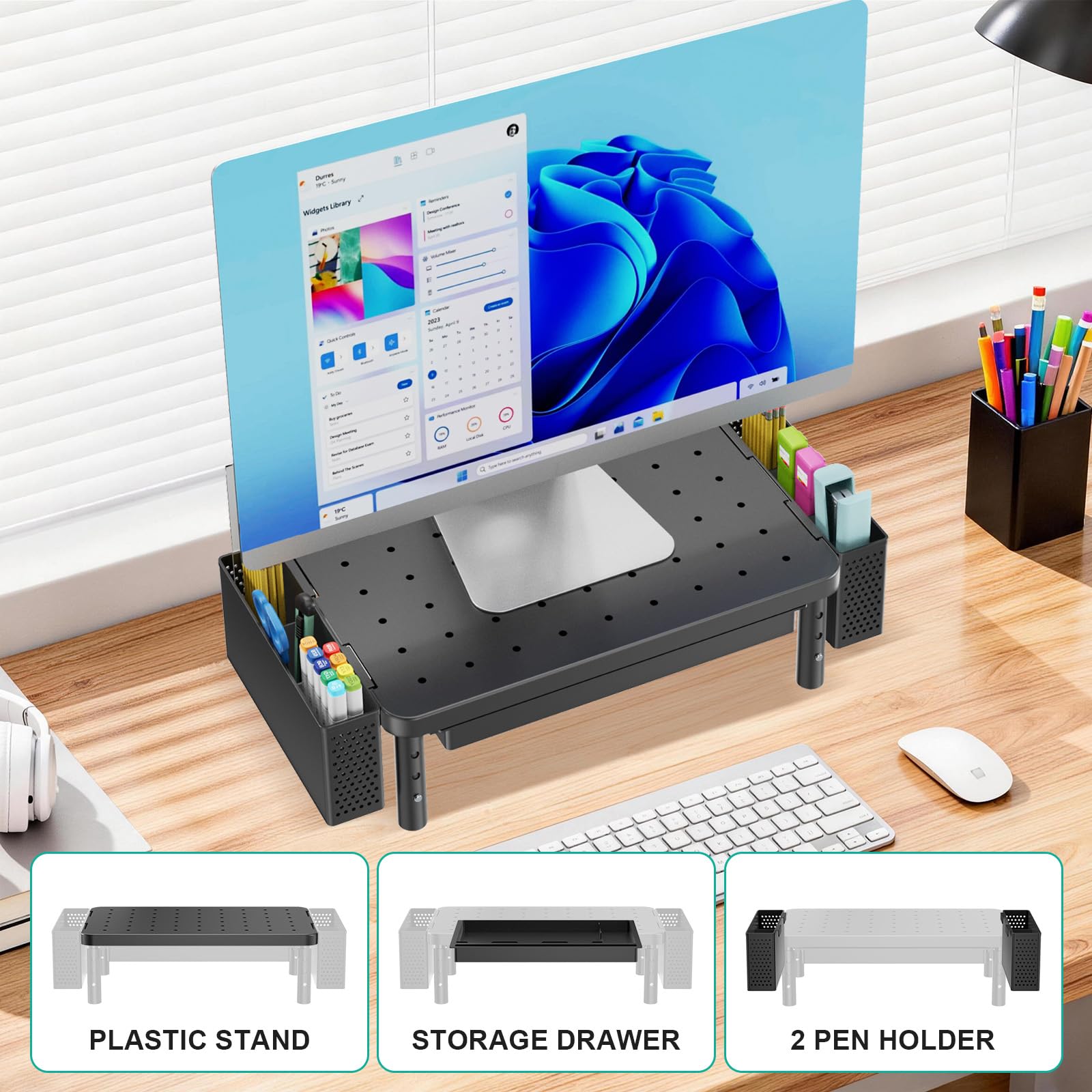 WALI Computer Monitor Stand with Storage and Pen Holder view 8