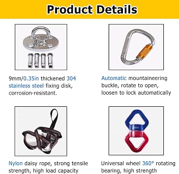 Aerial Yoga Stretch Rope with All Accessories, Indoor Bungee Resistant Band Adjustable Harness, with 360 Rotational Device, Heavy Bungee Fitness Cord(Load 57 1/2 kg(126 4/5 lbs))