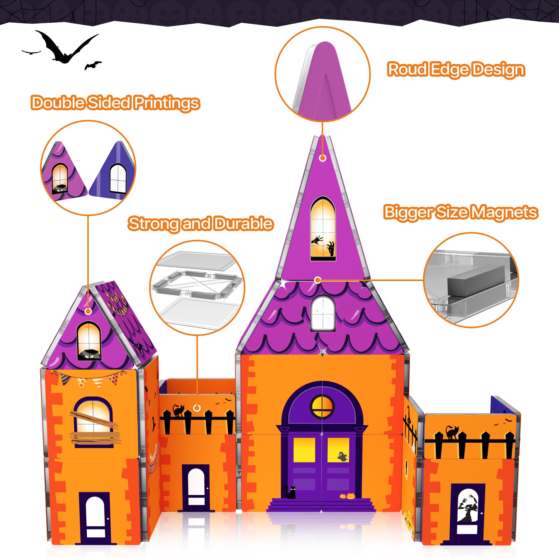 COOLJOYA Halloween Costruzioni Magnetiche 2 3 4 Anni, Halloween Decorazioni Colorati Costruzioni per Bambini 2 3 4 Anni, Magneti Bambini Decorazioni Halloween, Bambini Bambina 3 4 5 6 7 Anni