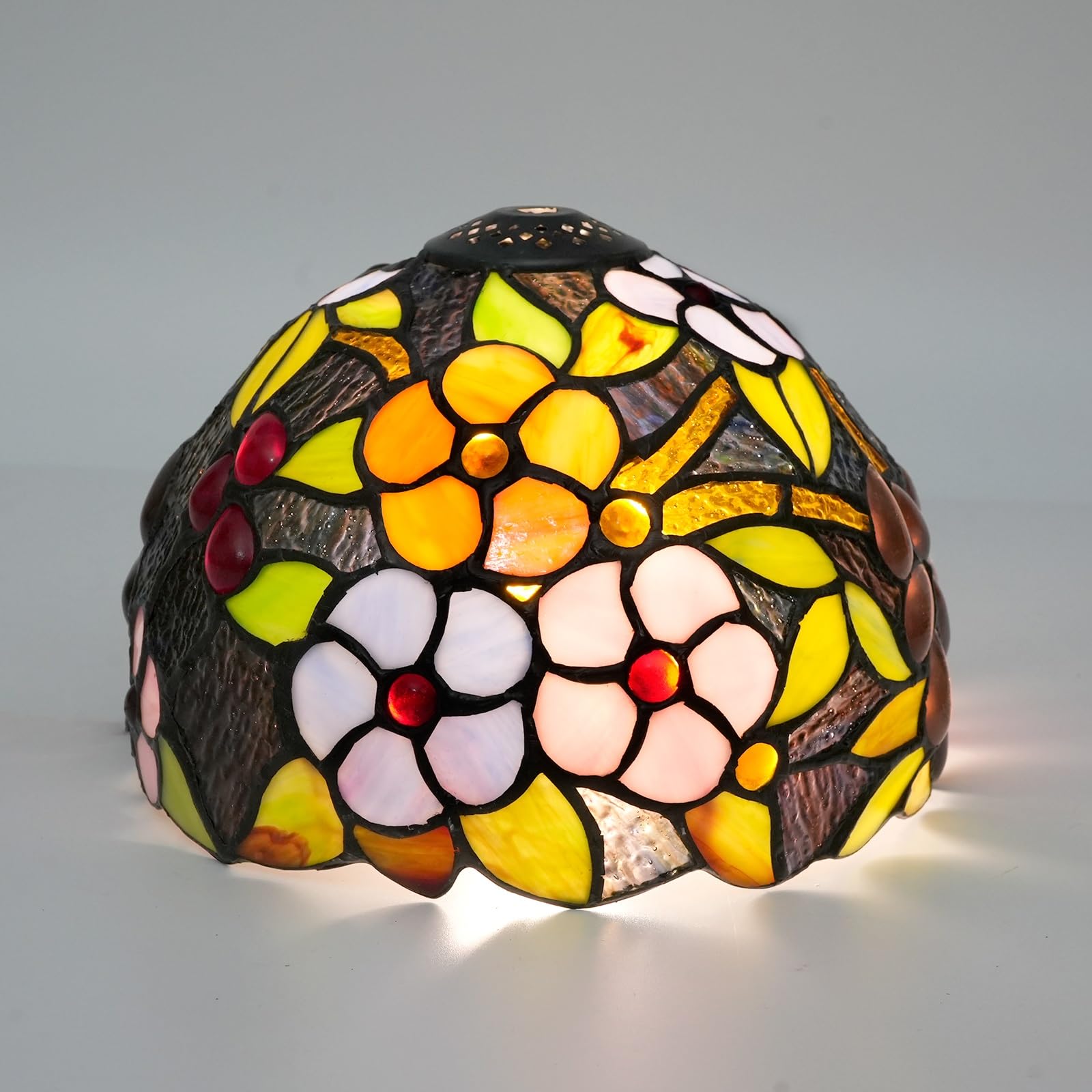 HJRegaFimu Shade Replacement 8" Grape Flowers Stained Glass Lamp Pastoral Art Decor Small Opening Lampshades For Living Room Bedroom Restaurant
