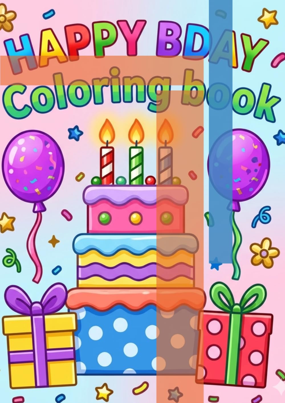 Happy Bday Coloring Book: Fun & Easy Cakes, Balloons, and Party Designs for Kids Ages 3–8
